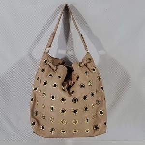 Blush/Taupe Hobo Bag With Gold Grommets